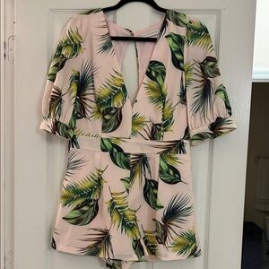 Tropical Leaf Print Romper